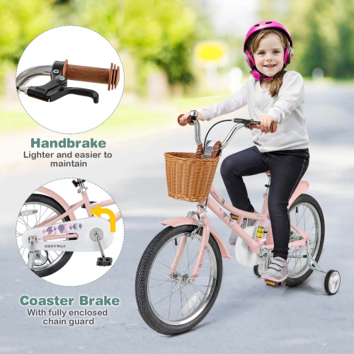 Vélo pour enfants de 18 po de Costway avec guidon à hauteur réglable et roues d'entraînement en forme de cloche