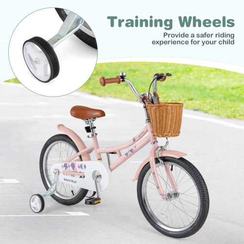 Vélo pour enfants de 18 po de Costway avec guidon à hauteur réglable et roues d'entraînement en forme de cloche