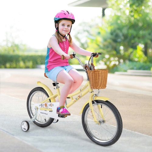 Costway 18" Kids Bike with Height Adjustable Handlebar Seat Basket Bell Training Wheels