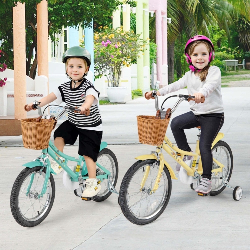 Costway 18" Kids Bike with Height Adjustable Handlebar Seat Basket Bell Training Wheels