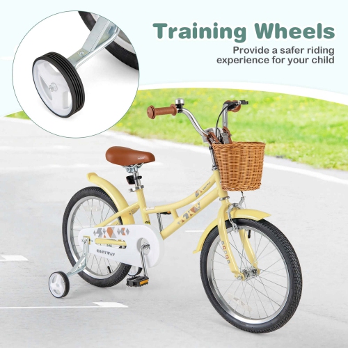 Costway 18" Kids Bike with Height Adjustable Handlebar Seat Basket Bell Training Wheels