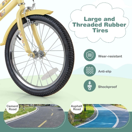 Costway 18" Kids Bike with Height Adjustable Handlebar Seat Basket Bell Training Wheels