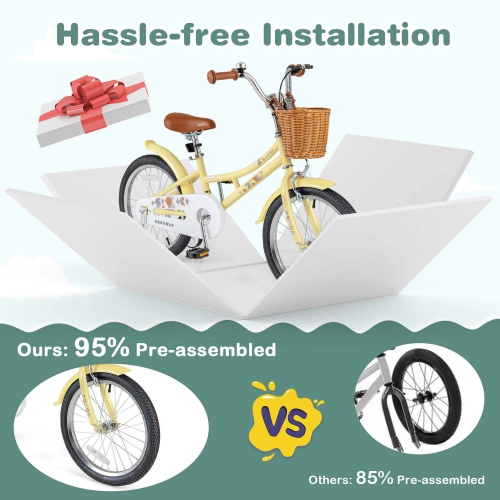 Costway 18" Kids Bike with Height Adjustable Handlebar Seat Basket Bell Training Wheels