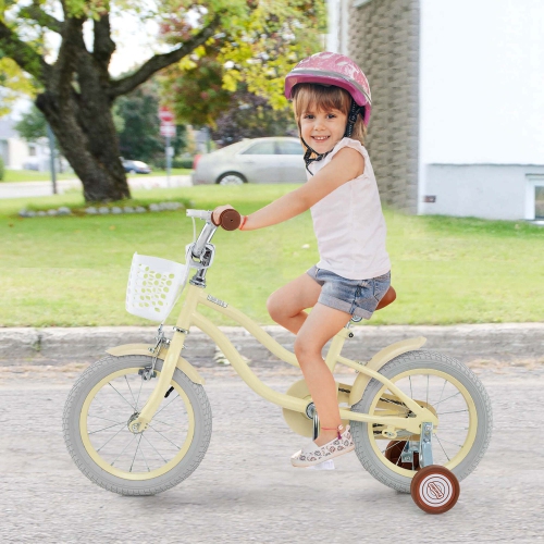 Costway 14" Kid's Bike with Removable Training Wheels & Basket for 3-5 Years Old