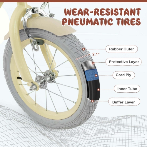 Costway 14" Kid's Bike with Removable Training Wheels & Basket for 3-5 Years Old