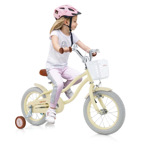 Costway 14" Kid's Bike with Removable Training Wheels & Basket for 3-5 Years Old