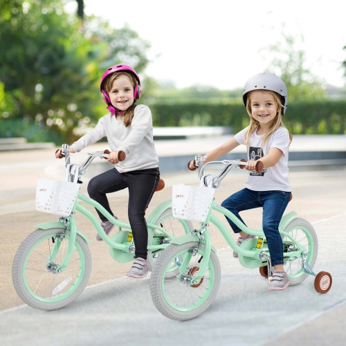 Costway 14" Kid's Bike with Removable Training Wheels & Basket for 3-5 Years Old