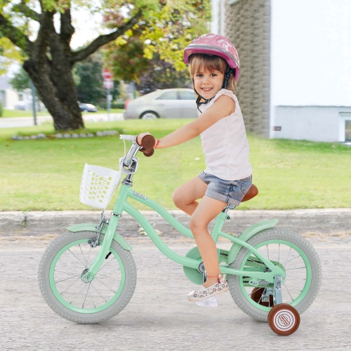Costway 14" Kid's Bike with Removable Training Wheels & Basket for 3-5 Years Old