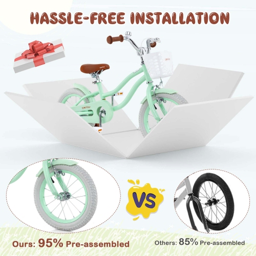 Costway 14" Kid's Bike with Removable Training Wheels & Basket for 3-5 Years Old