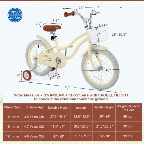 Costway 16" Kids Bike Toddler Adjustable Bicycle withTraining Wheel for 4-7 Years Old Girl
