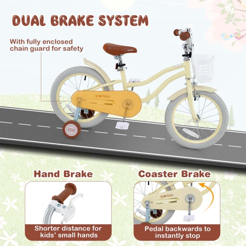 Costway 16" Kids Bike Toddler Adjustable Bicycle withTraining Wheel for 4-7 Years Old Girl