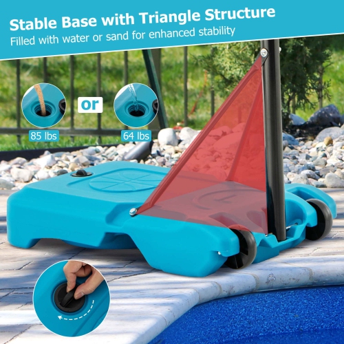 Costway Pool Basketball Hoop 3.8-4.4 FT Adjustable Poolside BasketballGoal System