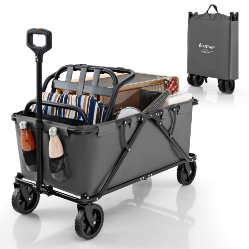 Costway Heavy-Duty Wagon Cart with Adjustable Handlebar Bottle Holders & Storage Pocket