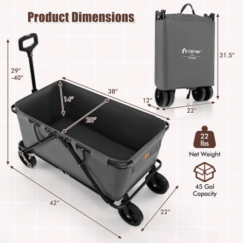 Costway Heavy-Duty Wagon Cart with Adjustable Handlebar Bottle Holders & Storage Pocket