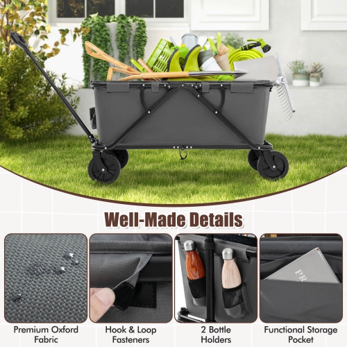 Costway Heavy-Duty Wagon Cart with Adjustable Handlebar Bottle Holders & Storage Pocket