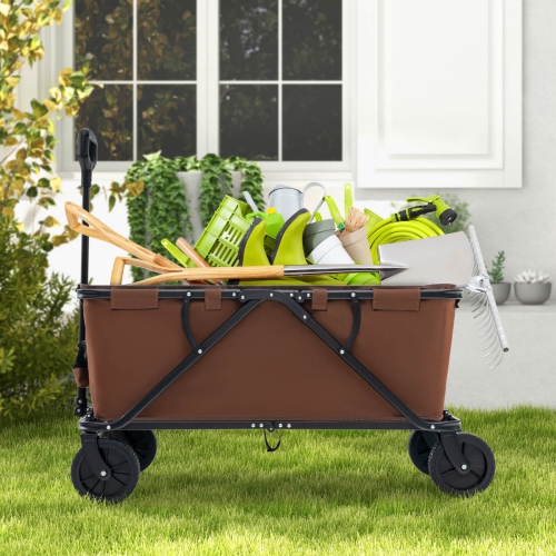 Costway Heavy-Duty Wagon Cart with Adjustable Handlebar Bottle Holders & Storage Pocket