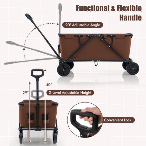 Costway Heavy-Duty Wagon Cart with Adjustable Handlebar Bottle Holders & Storage Pocket