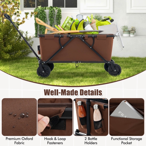 Costway Heavy-Duty Wagon Cart with Adjustable Handlebar Bottle Holders & Storage Pocket