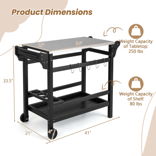 Table à dîner d'extérieur avec plateau en acier inoxydable, plateau d'assaisonnement de Costway