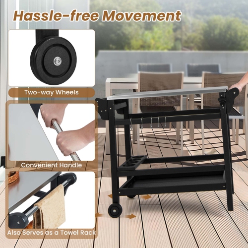 Table à dîner d'extérieur avec plateau en acier inoxydable, plateau d'assaisonnement de Costway