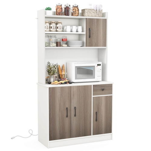 COSTWAY  4-Door 71'' Kitchen Buffet Pantry Storage Cabinet W/hutch Adjustable Shelf White