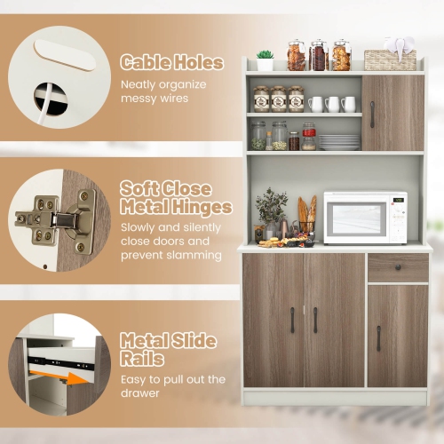 Costway 4-Door 71'' Kitchen Buffet Pantry Storage Cabinet w/Hutch Adjustable Shelf White