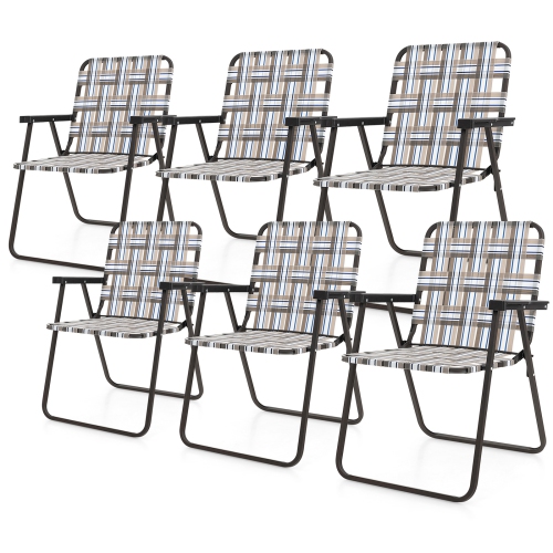 Costway 6 PCS Folding Beach Chair Camping Lawn Webbing Chair Lightweight 1 Position Brown