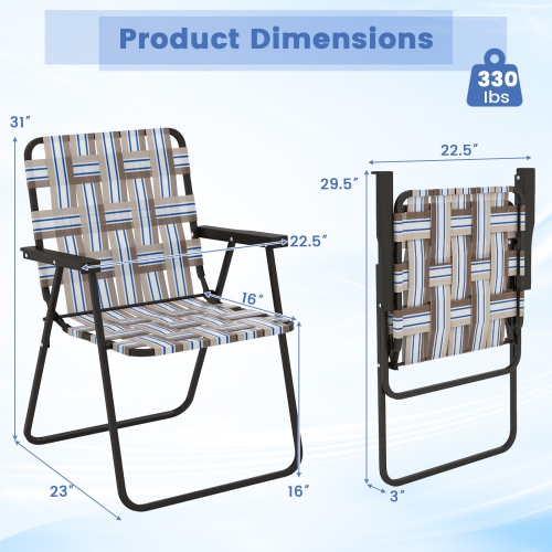 Costway 2PCS Folding Beach Chair Camping Lawn Webbing Chair Lightweight 1 Position Brown