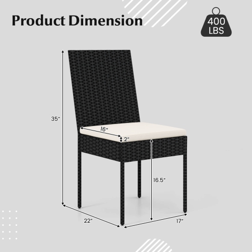 Costway PE Wicker Patio Chairs Set of 4 Outdoor Dining Chairs with Cushions