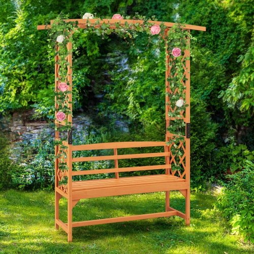 Costway 6.5 FT Tall Patio Garden Arbor with Pergola 2-Seat Bench Trellis for Climbing Plant
