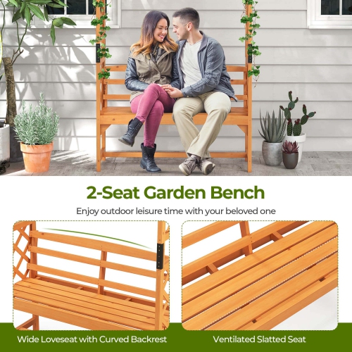 Costway 6.5 FT Tall Patio Garden Arbor with Pergola 2-Seat Bench Trellis for Climbing Plant