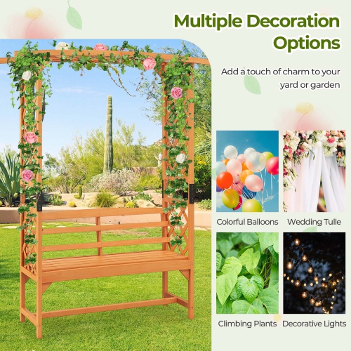 Costway 6.5 FT Tall Patio Garden Arbor with Pergola 2-Seat Bench Trellis for Climbing Plant