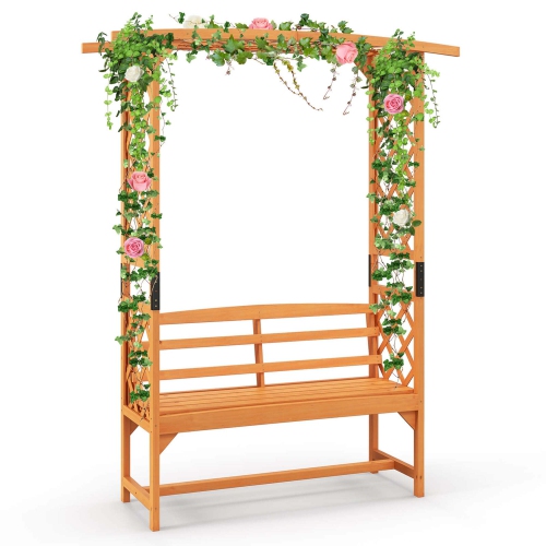 Costway 6.5 FT Tall Patio Garden Arbor with Pergola 2-Seat Bench Trellis for Climbing Plant