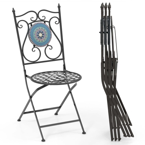 COSTWAY  Set Of 4 Mosaic Chairs for Patio With Decorative Backrest Heavy-Duty Frame