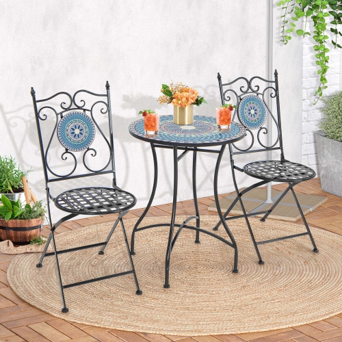 Costway Set of 2 Mosaic Chairs for Patio with Decorative Backrest Heavy-Duty Frame