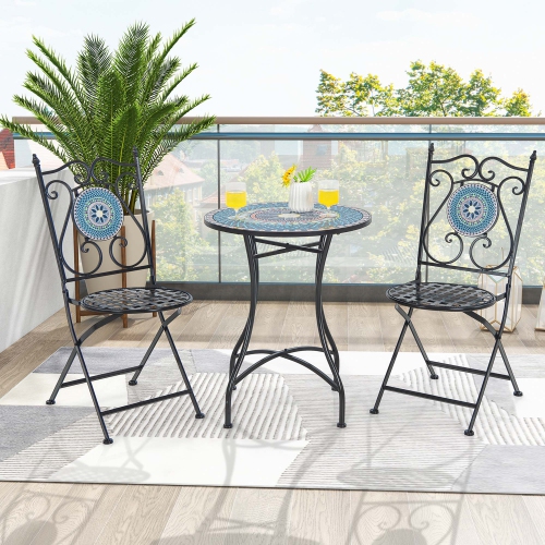 Costway Set of 2 Mosaic Chairs for Patio with Decorative Backrest Heavy-Duty Frame