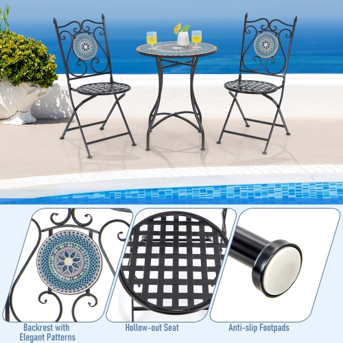 Costway Set of 2 Mosaic Chairs for Patio with Decorative Backrest Heavy-Duty Frame