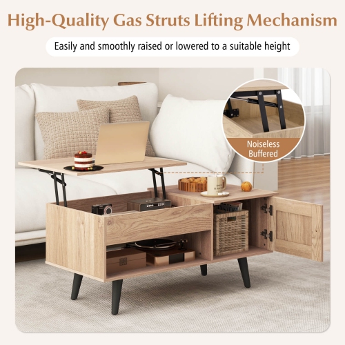 Table basse à dessus relevable de Costway avec compartiment de rangement dissimulé et tablette ouverte