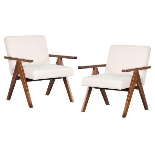 Image 1 de 8.. Fauteuil d'appoint moderne en lin avec cadre en bois d'acacia massif 2 PCS de Costway