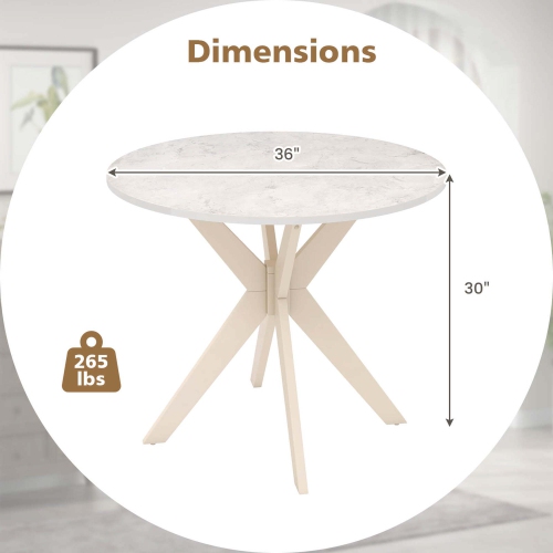 Costway Round Dining Table 36" Faux Marble Tabletop Rubber Wood Legs Kitchen