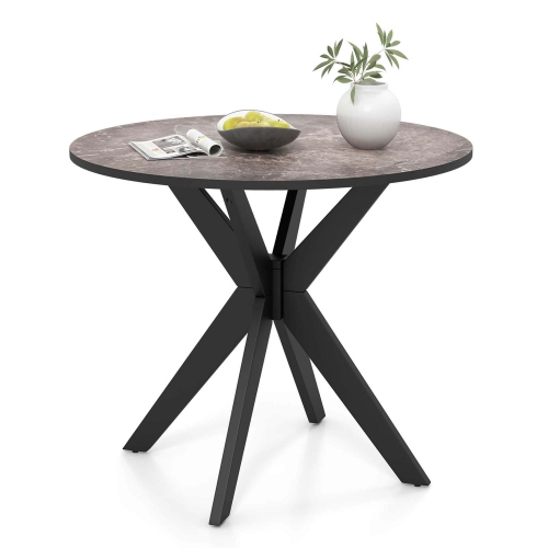 Table à manger ronde de 36 po avec pattes en hévéa et surface en faux marbre de Costway pour la cuisine