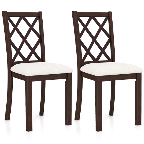COSTWAY  Set Of 2 Dining Chairs Wood Kitchen Side Chair With Inclined Backrest Cherry In Brown