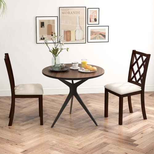 Costway Set of 2 Dining Chairs Wood Kitchen Side Chair with Inclined Backrest Cherry Brown