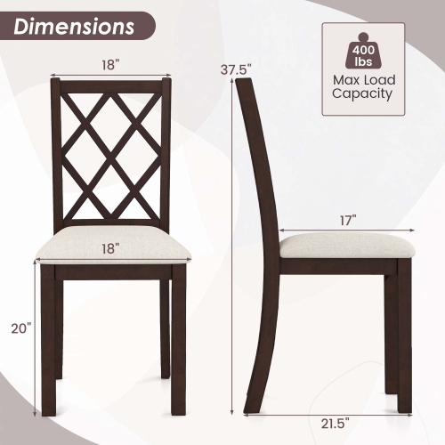 Costway Set of 2 Dining Chairs Wood Kitchen Side Chair with Inclined Backrest Cherry Brown
