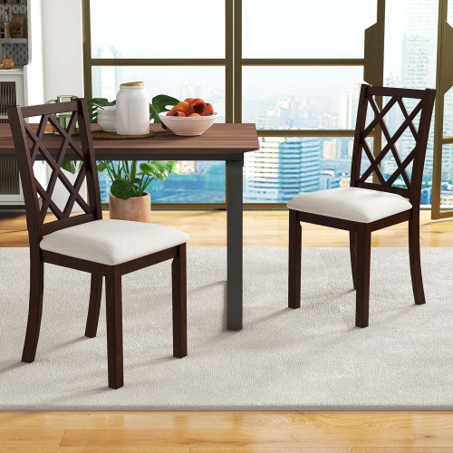 Costway Set of 2 Dining Chairs Wood Kitchen Side Chair with Inclined Backrest Cherry Brown