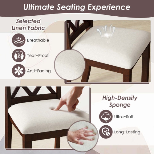 Costway Set of 2 Dining Chairs Wood Kitchen Side Chair with Inclined Backrest Cherry Brown