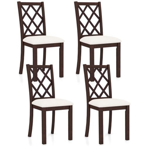COSTWAY  Set Of 4 Dining Chairs Wood Kitchen Side Chair With Inclined Backrest Cherry In Brown