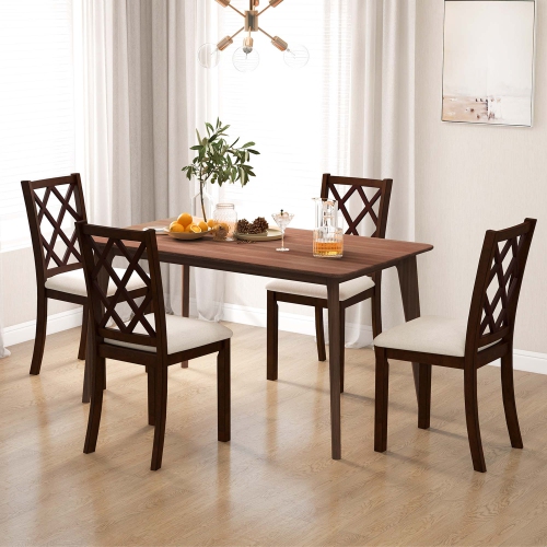 Costway Set of 4 Dining Chairs Wood Kitchen Side Chair with Inclined Backrest Cherry Brown