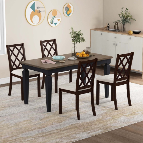 Costway Set of 4 Dining Chairs Wood Kitchen Side Chair with Inclined Backrest Cherry Brown