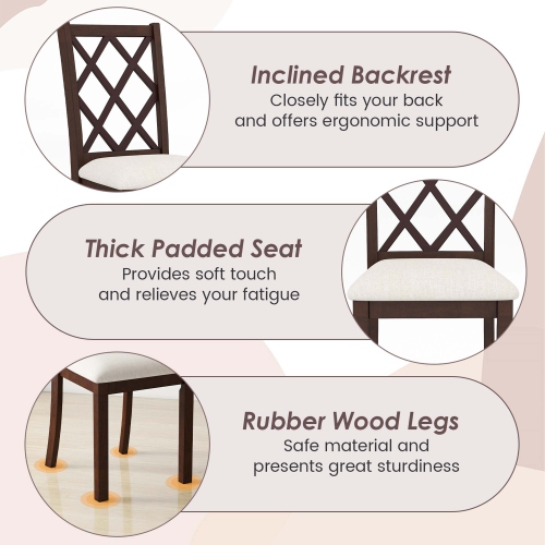 Costway Set of 4 Dining Chairs Wood Kitchen Side Chair with Inclined Backrest Cherry Brown